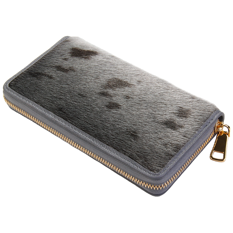 聚变手工皮具高端定制灰色海豹毛皮真皮皮包钱包