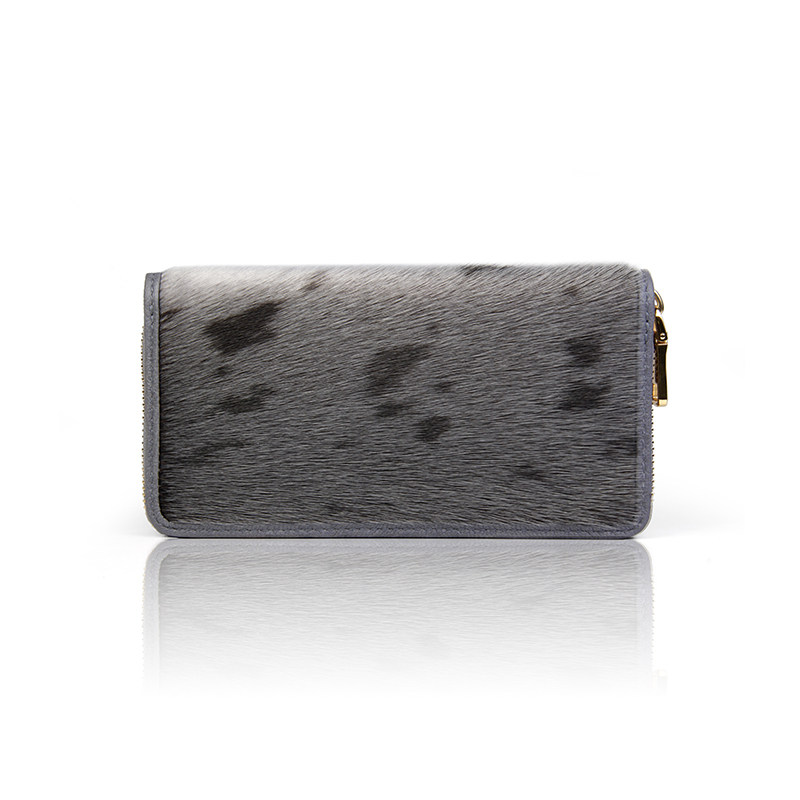 聚变手工皮具高端定制灰色海豹毛皮真皮皮包钱包
