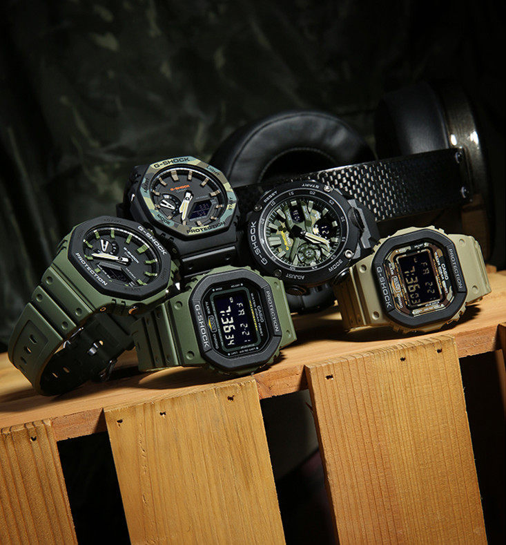 表弟卡西欧gshock迷彩军事超薄表盘棱角防水运动日韩腕表