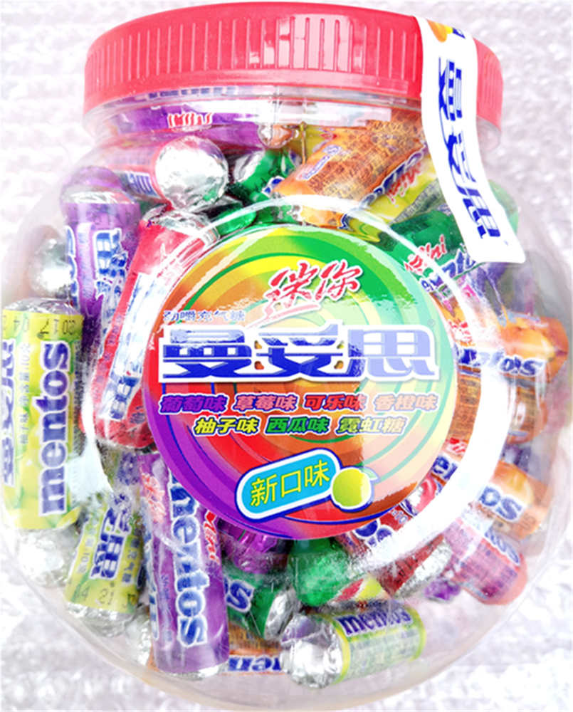 曼妥思充气劲嚼1000g罐装迷你10g100条儿童糖果传统糖果