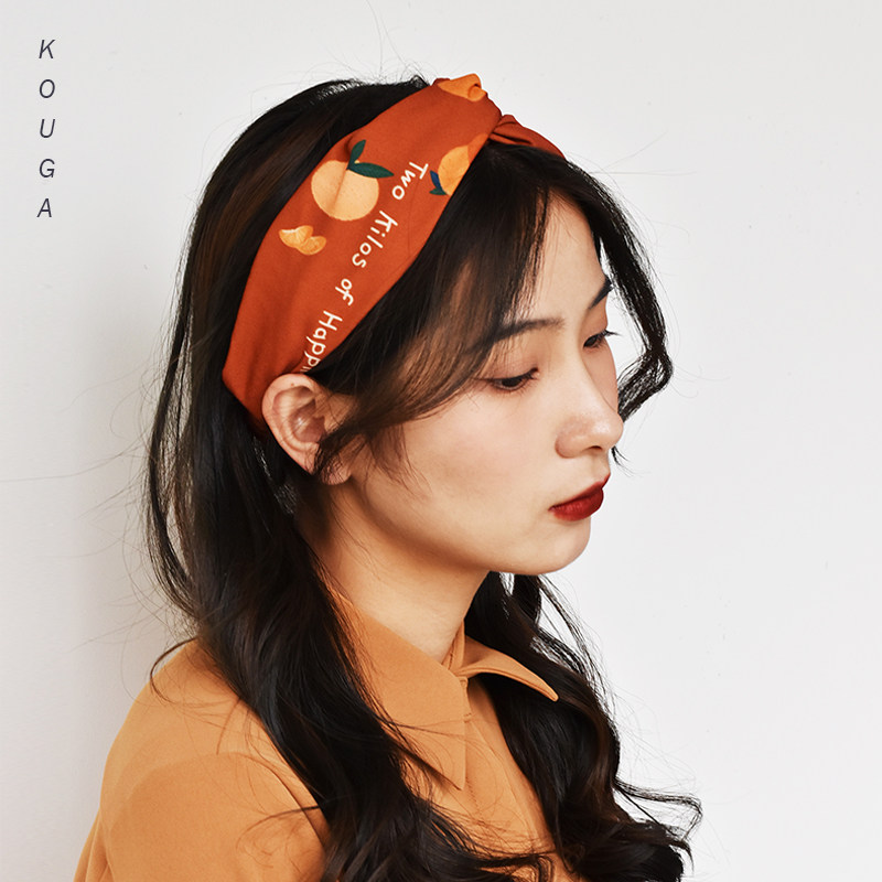 kouga原创设计桔子交叉发带日系甜美百搭橘红色发饰