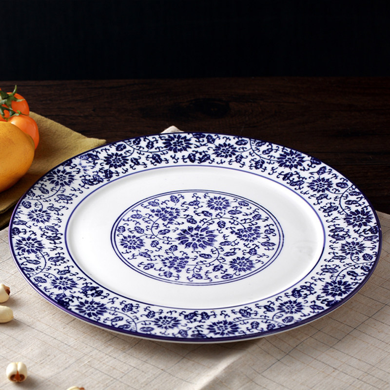 餐盘青花瓷月光光盘浅盘平盘西餐牛排盘子陶瓷盘