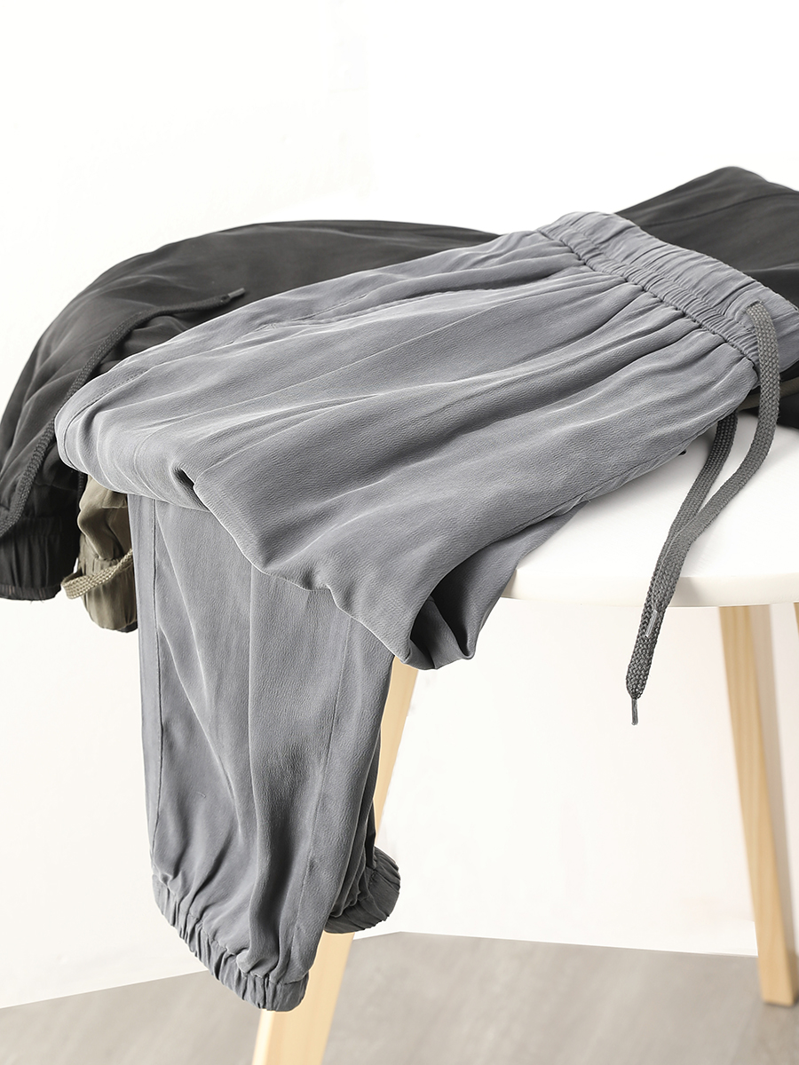 自带冰爽效果~冰丝铜氨丝 夏季宽松复古抽绳阔腿裤 束脚休闲裤男