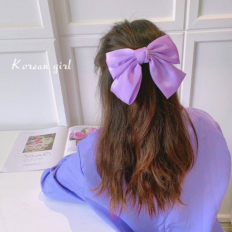 日系香芋紫色大蝴蝶结发夹后脑勺网红头饰顶夹发卡少女弹簧夹 - 哈韩