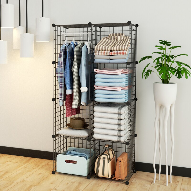 衣柜网格挂衣经济型金属柜子宿舍家用卧室无门衣柜