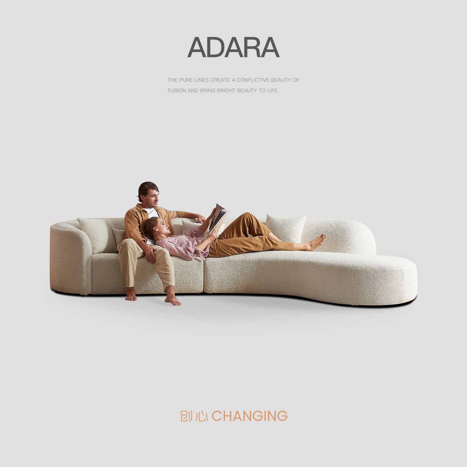 爱打扮(www.idaban.cn)，2022新款个性布艺沙发创意设计意式客厅小户型羊羔绒宽大弧形转角