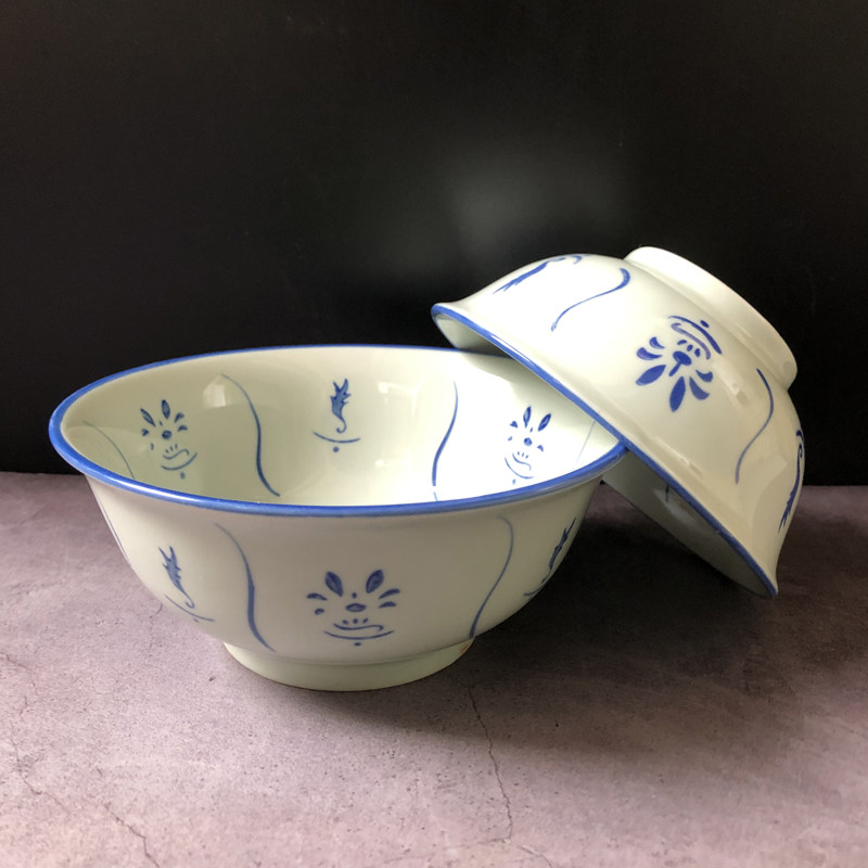 仿古怀旧陶瓷葵斗碗竹花青花青花瓷瓷碗家用大排档碗
