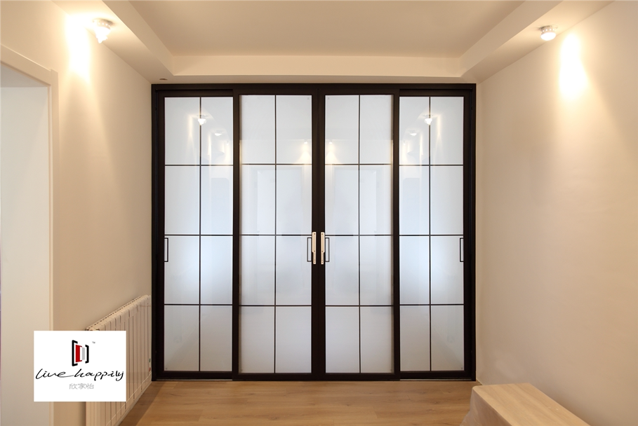 细框推拉门黑色格子玻璃厨房房门铝合金客厅阳台室内门