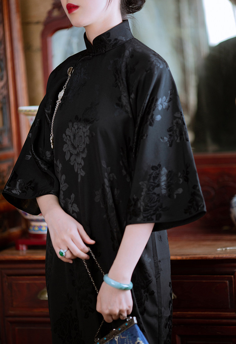 金粉世家丨春秋中式民国风复古倒大袖老缎子手工盘扣无省古法旗袍