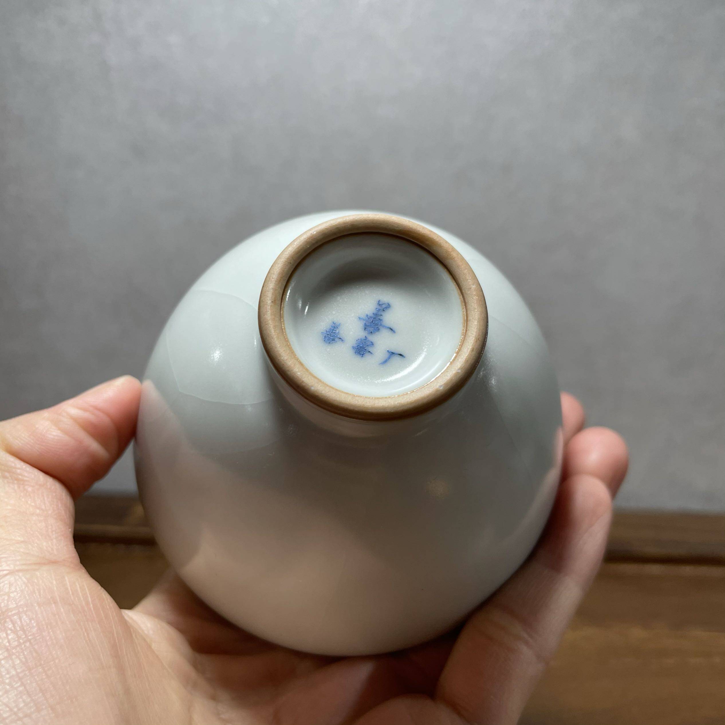 窑厂善字款月白白色鸡心经典款李善明汝窑主人茶杯
