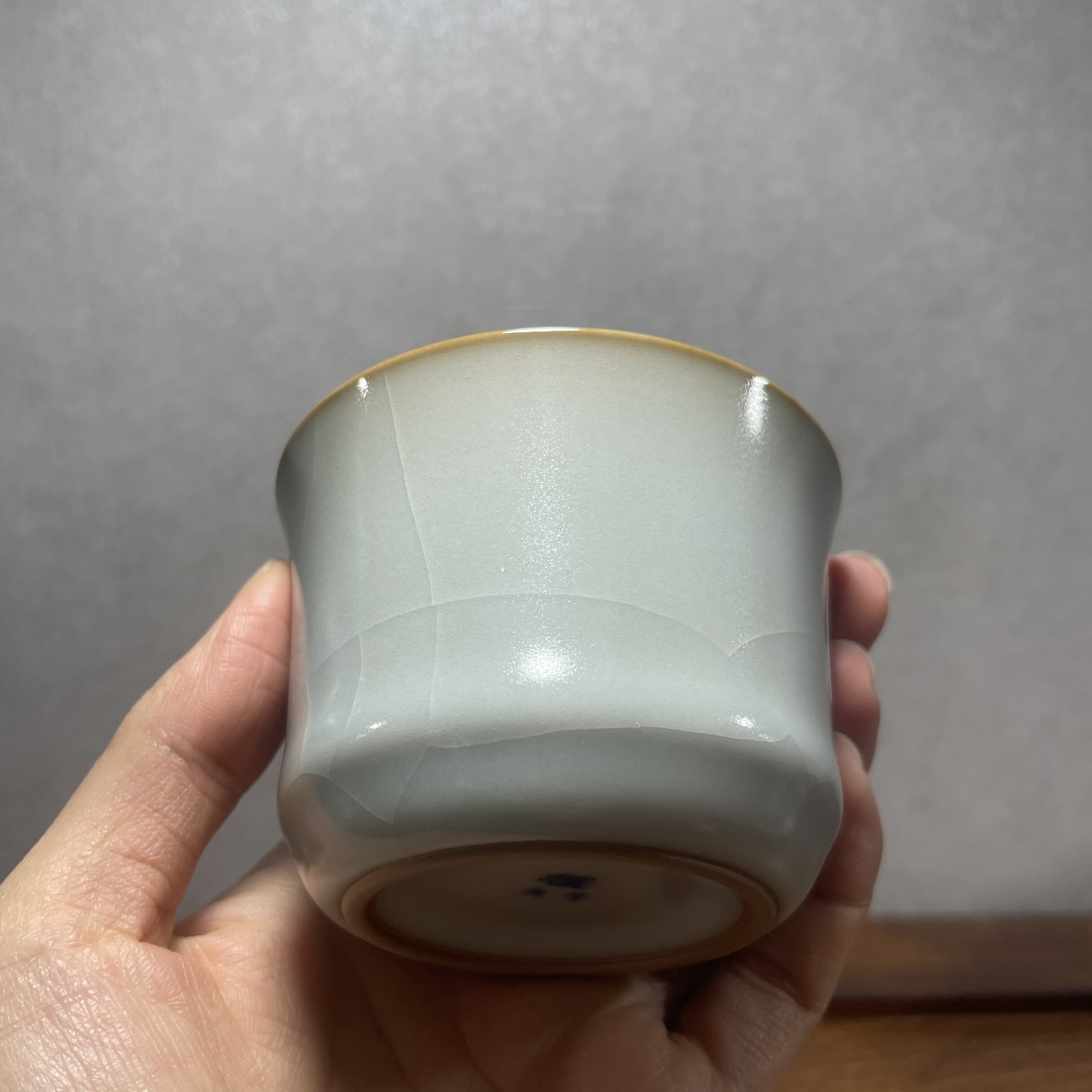 老款问鼎汝窑复刻刻款庚子精工月白小竹律杯茶杯