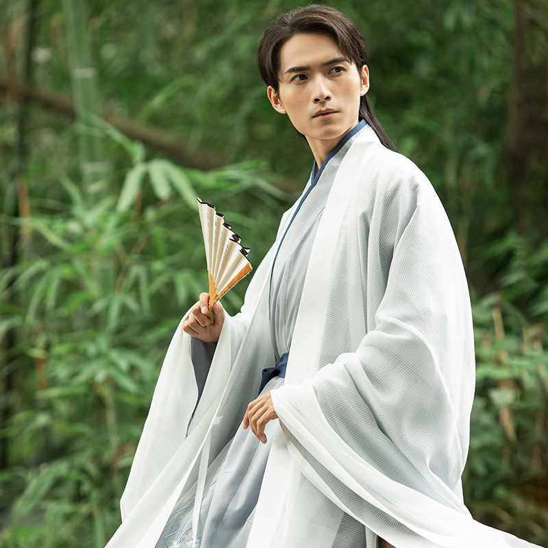 重回汉唐江水横原创汉服男士中国风长褙子外套百迭裙交领长衫套装