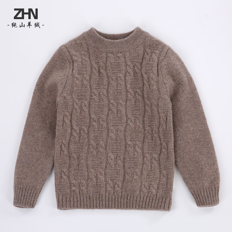 秋冬新款儿童纯羊羊绒衫圆领男童手工毛衣女童毛衣