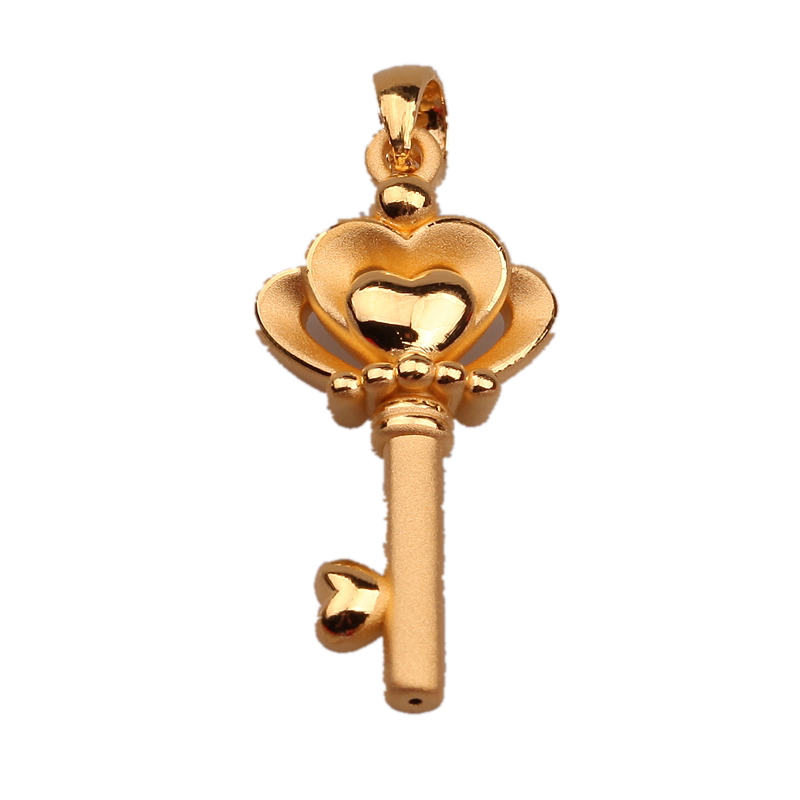 喜伴珠宝3d金钥匙黄金吊坠足金皇冠爱心钥匙颈饰