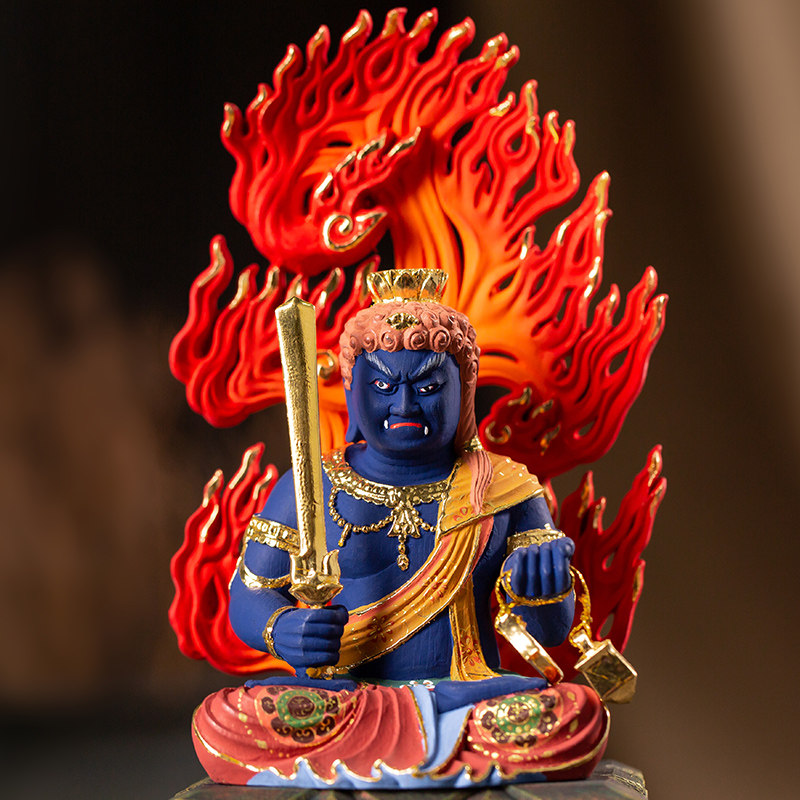 修明堂结缘唐密东愤怒不动明王木雕彩绘佛像装饰品摆件