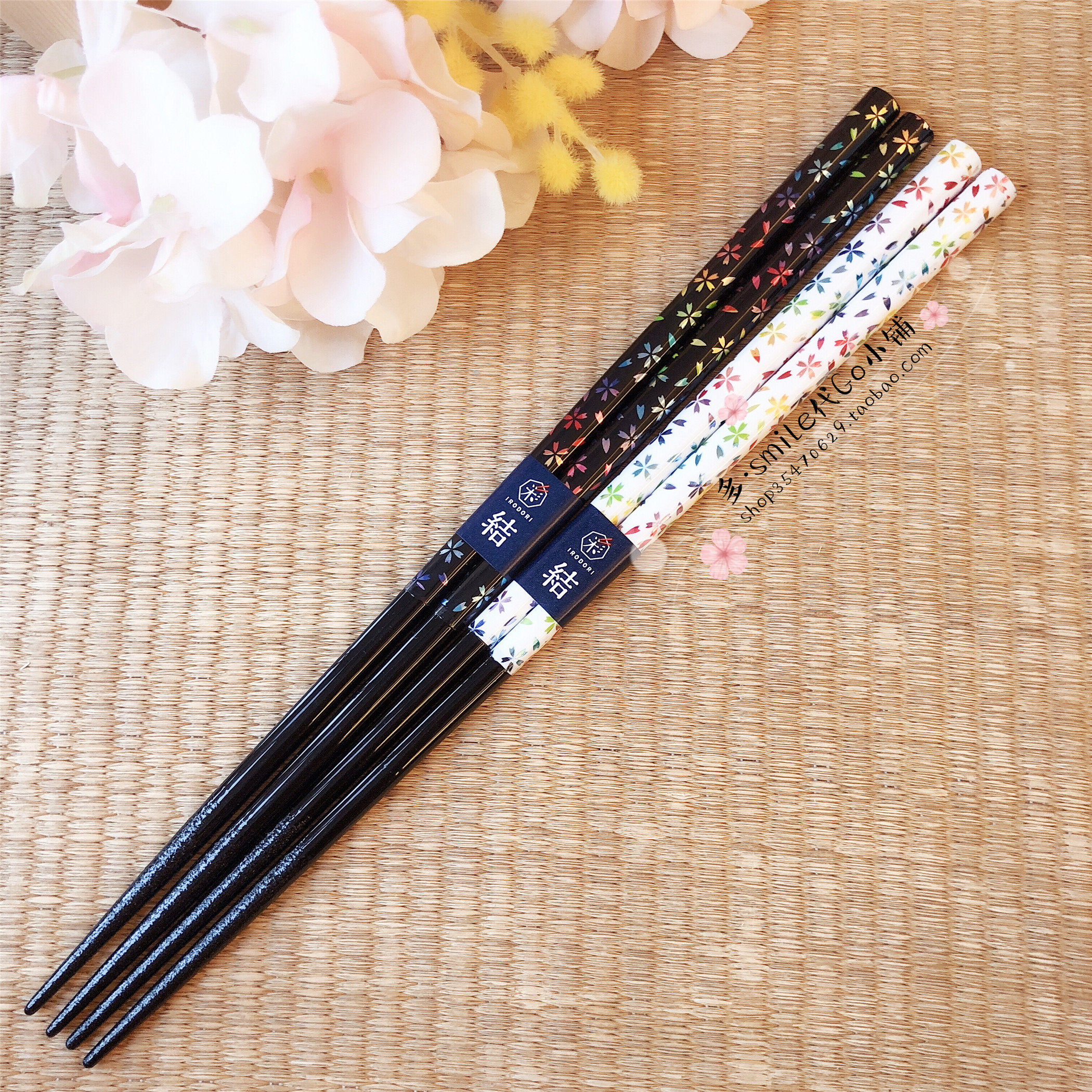 日本进口漆器炫彩黑白樱恋实木筷子夫妻洗碗机筷子