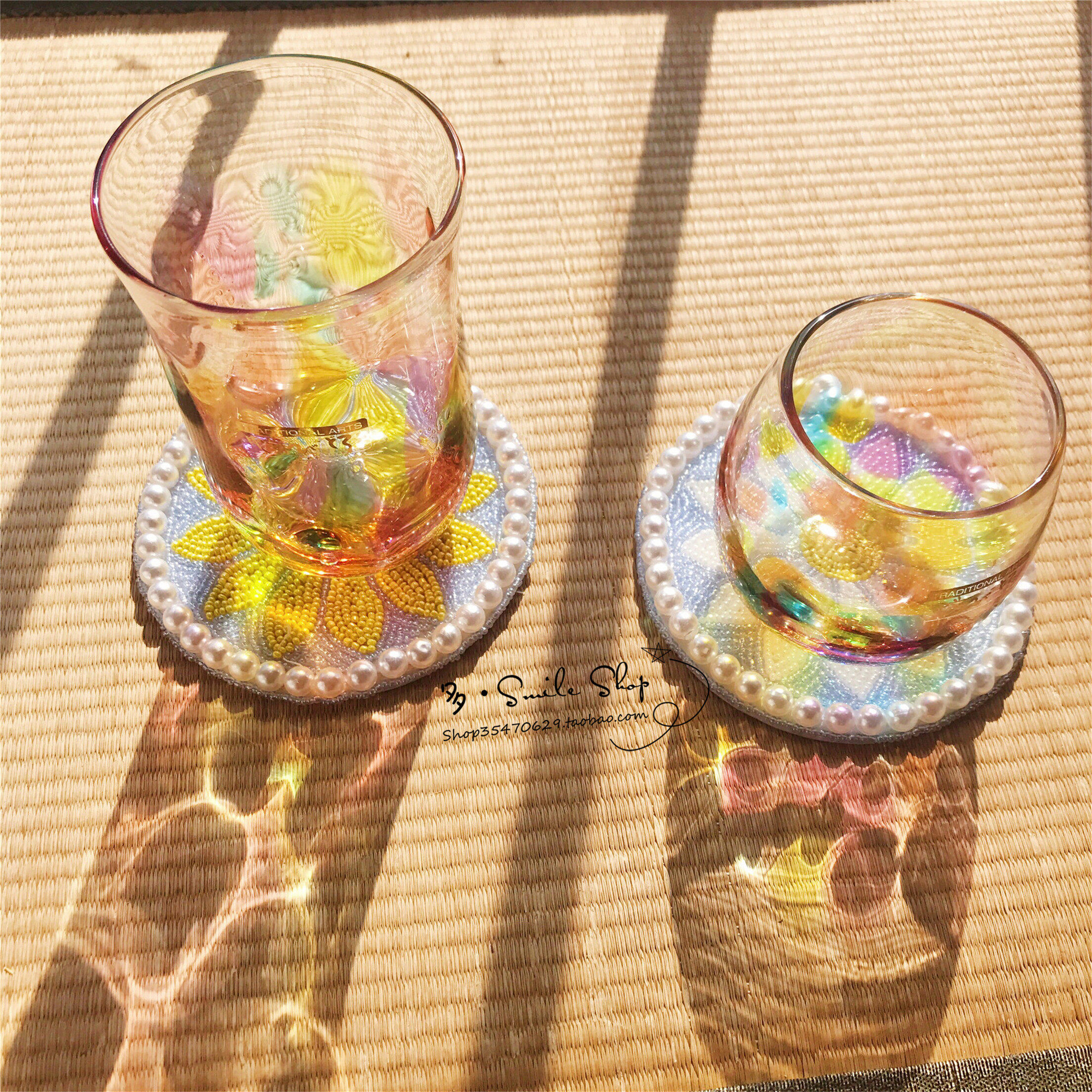 现货日本工匠作家手作彩虹水玉糖果色精美玻璃玻璃杯