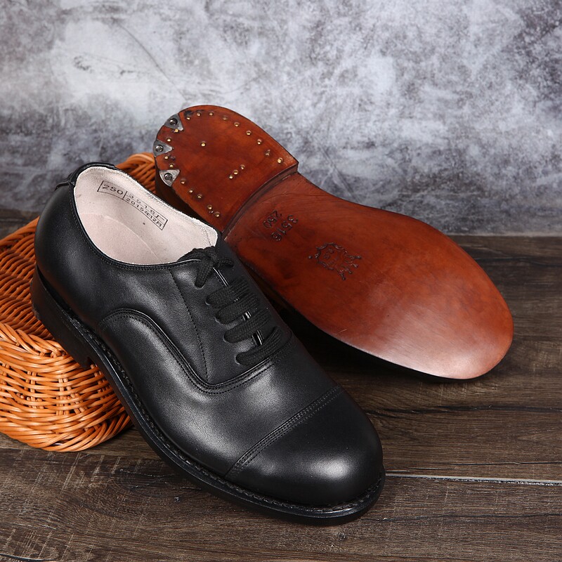 皮鞋3516将军真皮三接头军官男鞋头大宽松透气休闲皮鞋