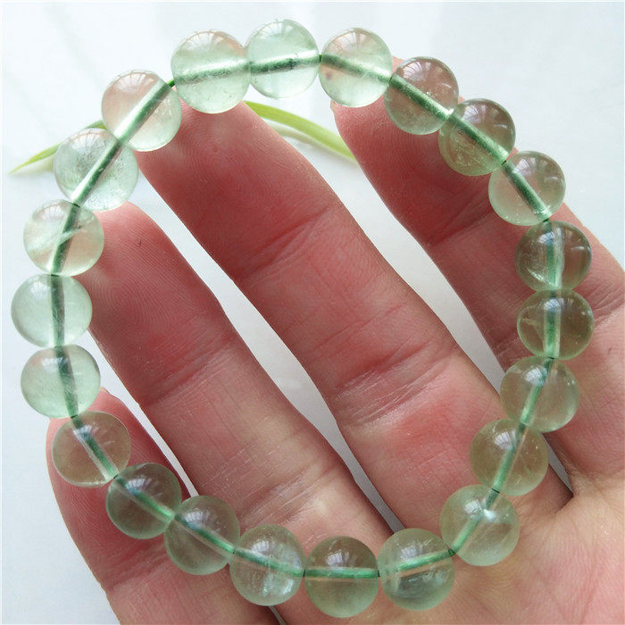 萤石手链热卖天然保真绿色圆珠手串绿晶天才手链