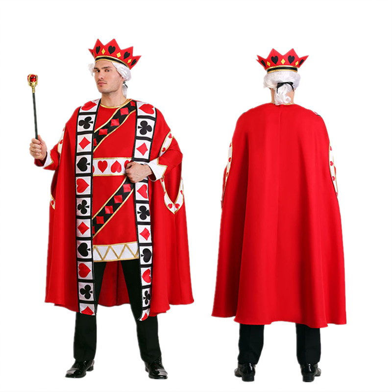 爱丽丝梦游仙境cos服装万圣节儿童演出成人红心红桃国王服饰