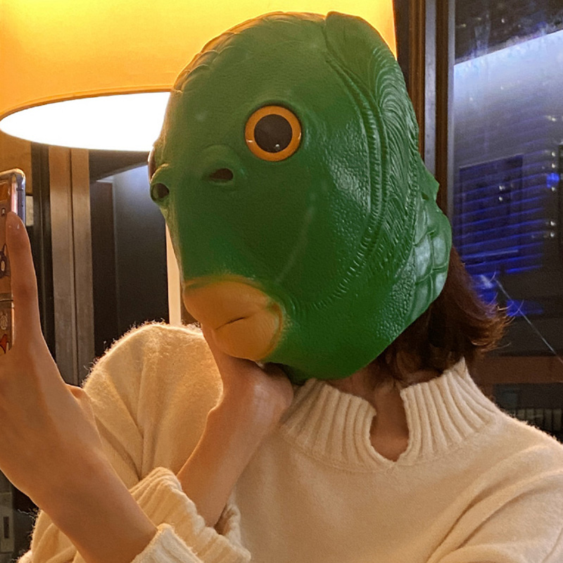 绿鱼人头头套怪怪面具动物抖音同款网红鱼头角色扮演类用品
