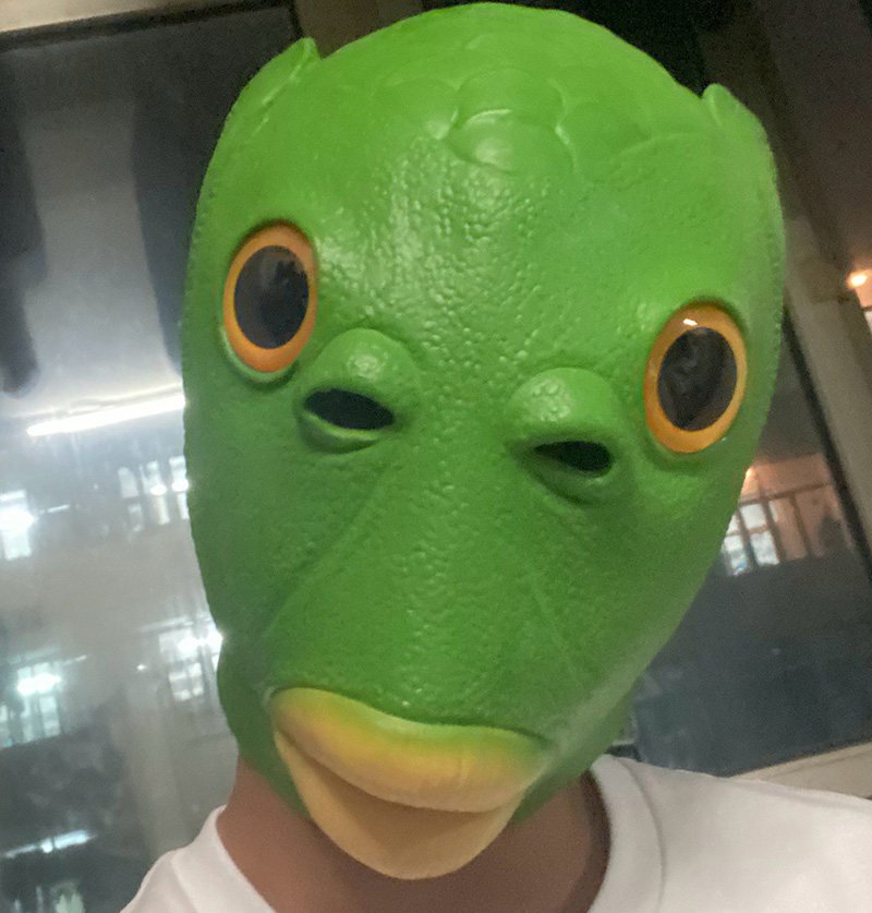 绿鱼人头头套怪怪面具动物抖音同款网红鱼头角色扮演类用品