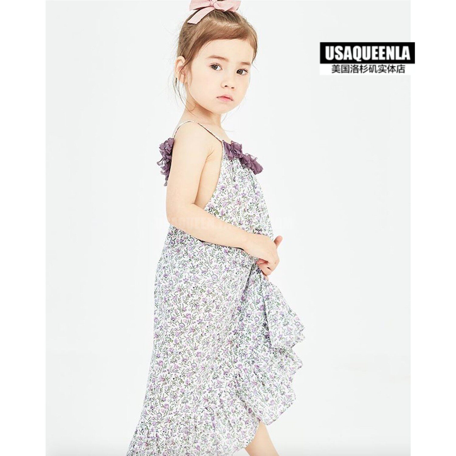 上海美国正品petitehailey春夏新款女童紫色荷叶连衣裙