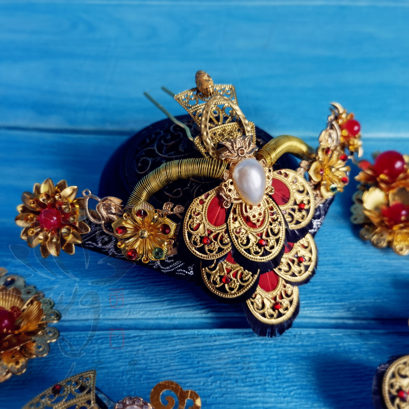 菡萏花开芈月传楚同款羽毛发簪汉服明制狄鬓发饰