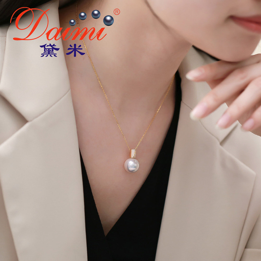 黛米珠宝璞玉1314mm正圆颗粒淡水珍珠项链g14k颈饰