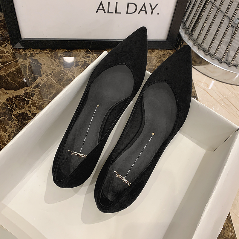 工作鞋女黑色高跟鞋职业2022年春秋新款百搭细跟尖头上班软底单鞋