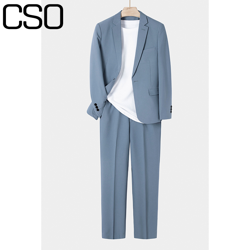 CSO春秋男士雾霾蓝小西服套装韩风轻商务休闲西装正装新郎婚礼潮
