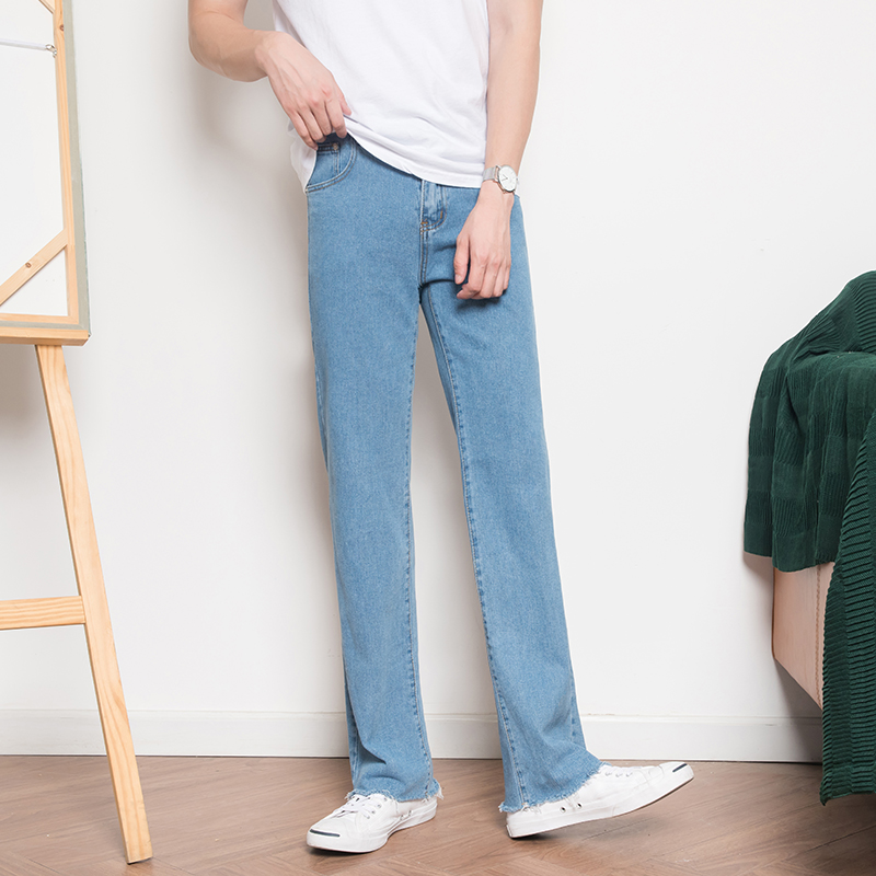 CSO男装春秋男士宽松直筒牛仔裤ins时尚网红中烫线毛边长裤子男潮