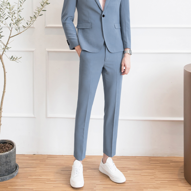 CSO春秋潮流男士休闲韩风修身西装裤子长款修身马卡龙色小西裤