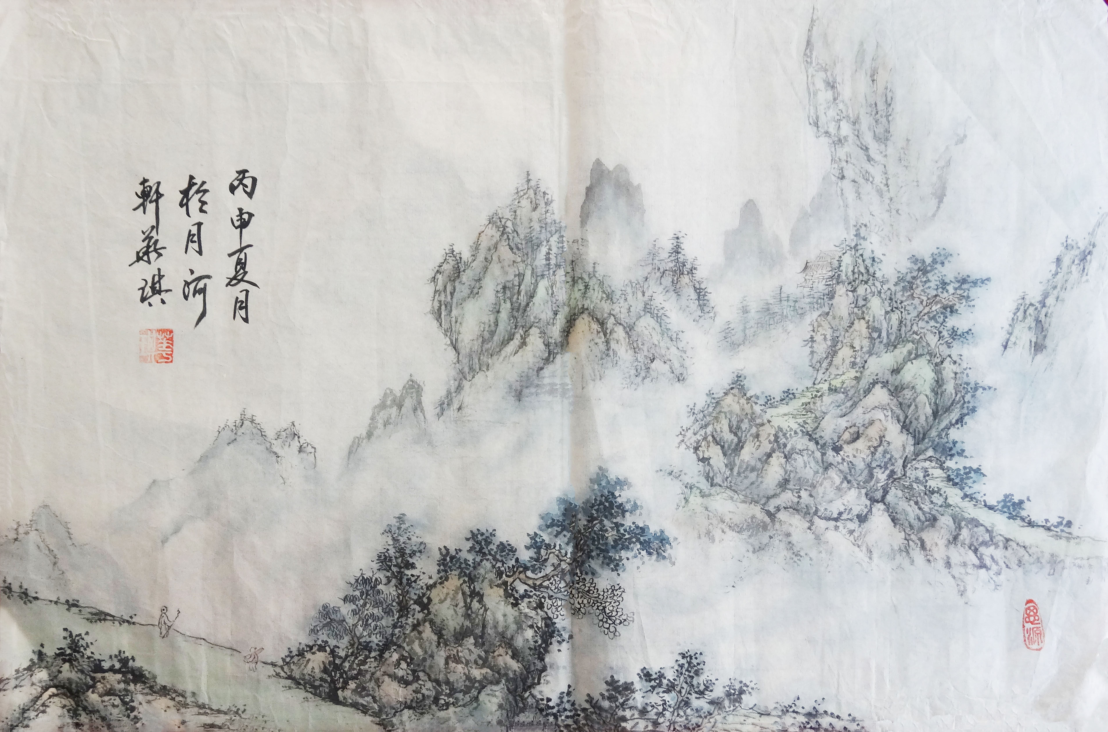手绘国画装饰画横版山水画宣纸手工仿古风水中式国画