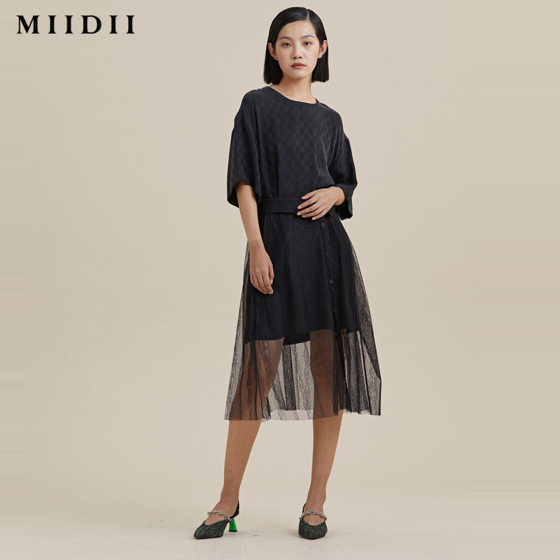 miidii谜底连衣裙夏收腰落下摆蕾丝丝网纱裙212ml0737连衣裙