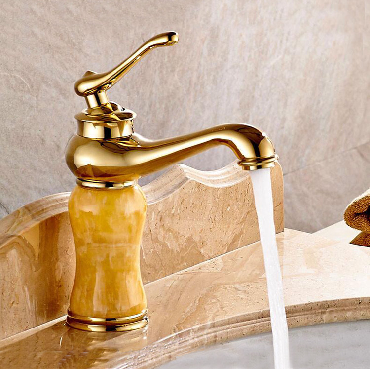 水龙头面盆高档精美玉石抽拉金色台下龙头面盆龙头