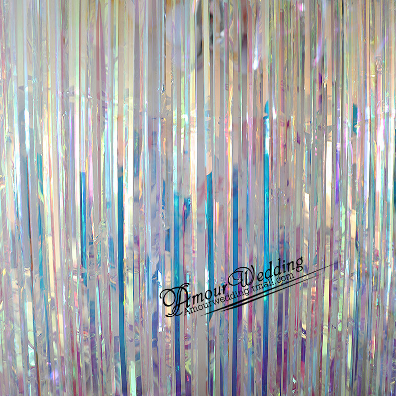 2米米彩虹膜镭射七彩霓虹雨丝婚礼生日派对喜字