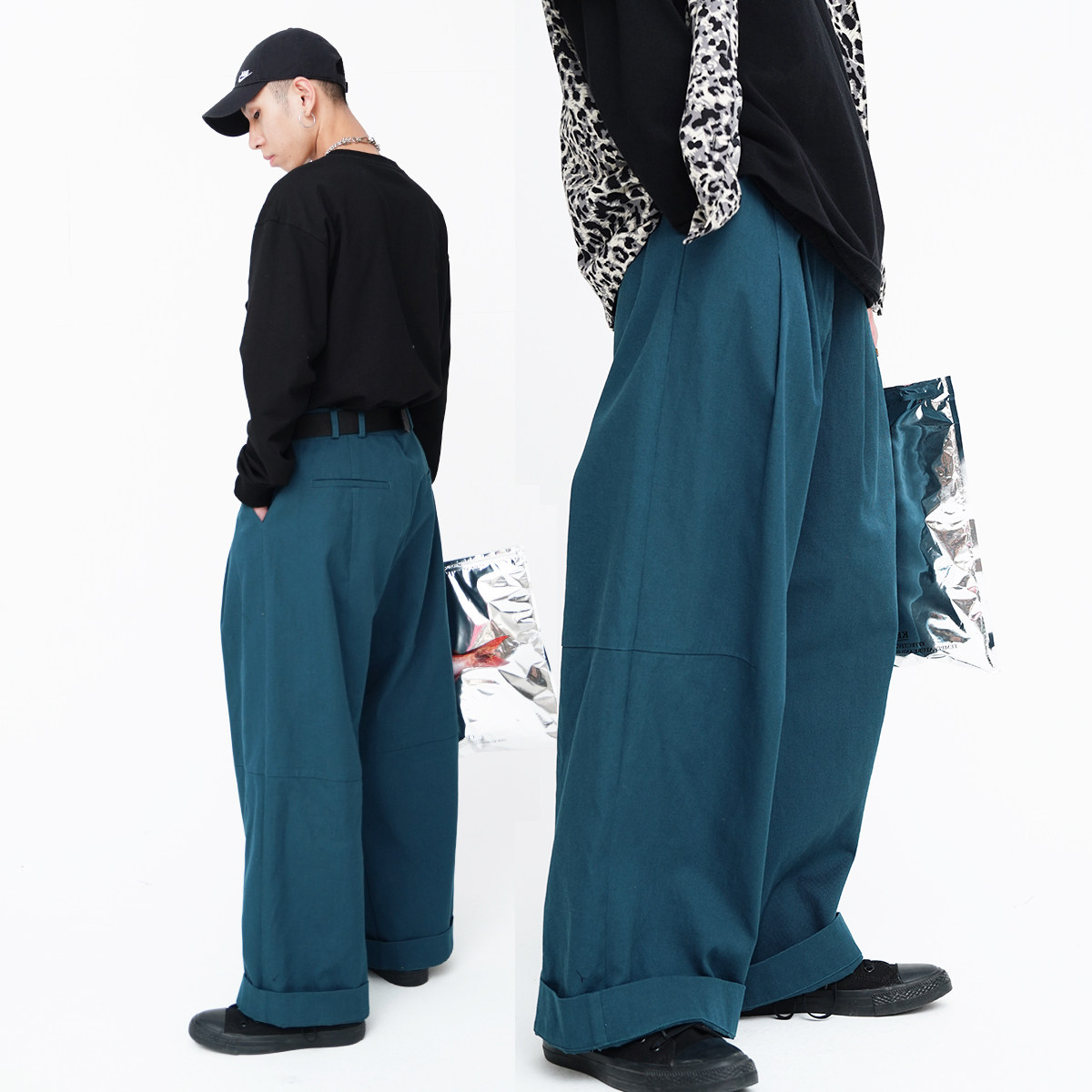 vitaminless常青藤孔雀蓝阔腿裤男宽松直筒日休闲裤秋冬百搭休闲裤