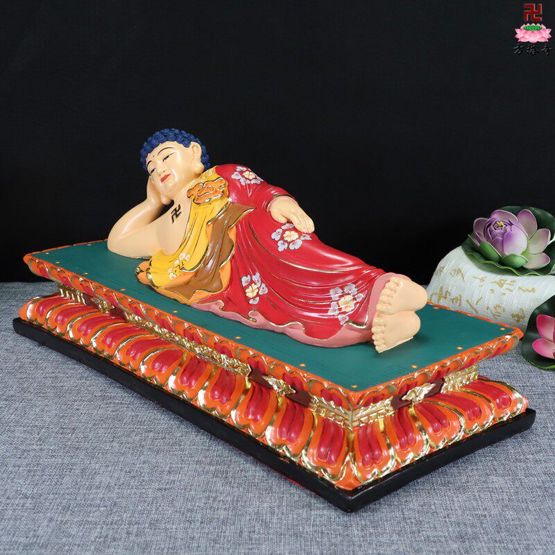 19寸中式敦煌彩贴贴金释迦牟尼卧佛佛陀薄伽世尊装饰摆件