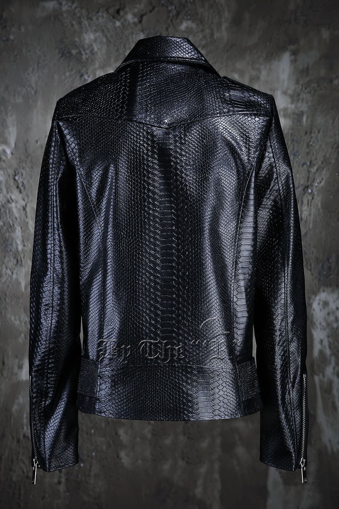 9k韩国代购byther男士新款蟒蛇纹斜拉链潮流皮衣
