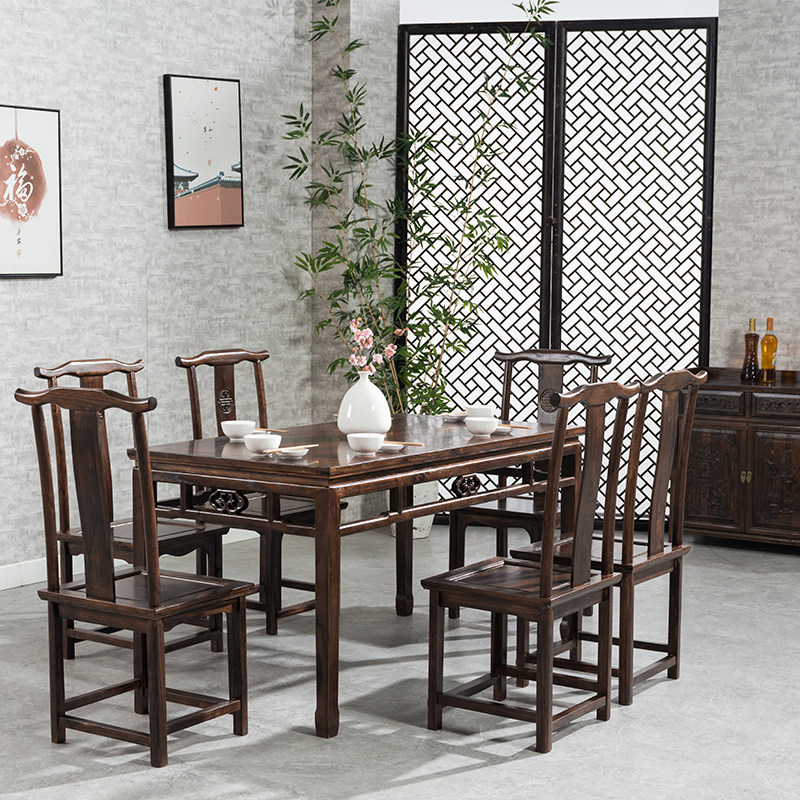 实木中式长条八仙桌榆木茶桌简单餐桌餐椅明清实木餐桌