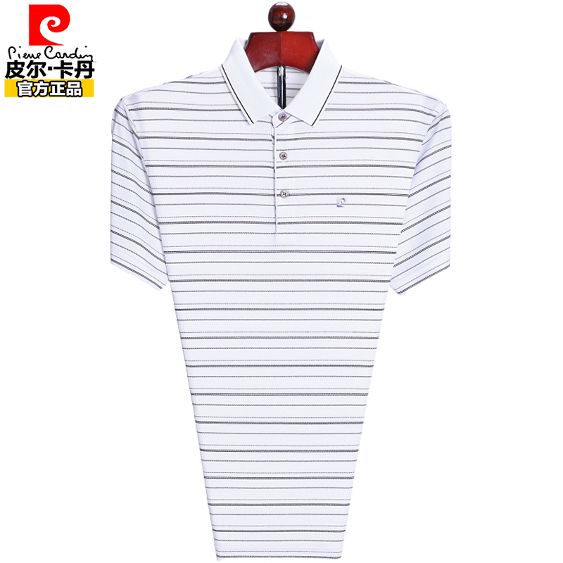 皮尔卡丹桑蚕丝短袖t恤男翻领条纹中年男士爸爸夏装真丝polo衫薄