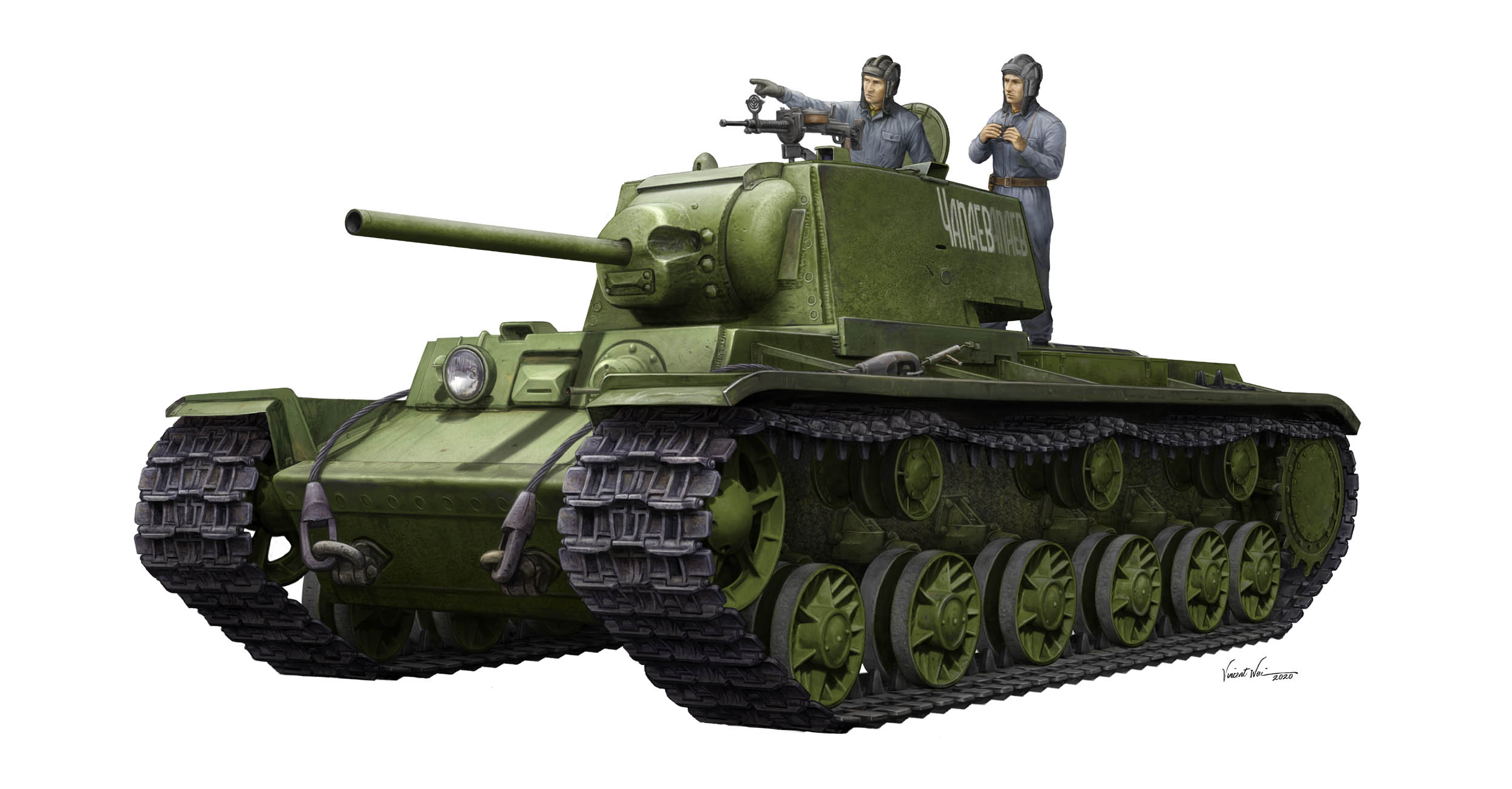 海光模型小号手135苏联kv11942型简化炮塔坦克附兵人09597