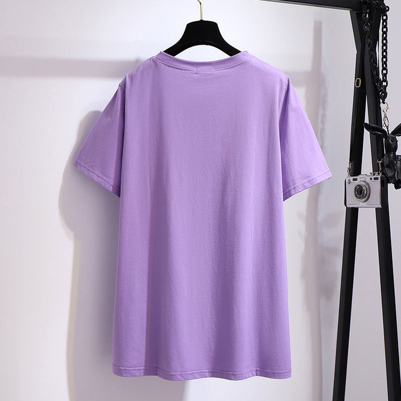 300斤短袖衣服袖上松显恤宽加肥夏季mm女装t恤
