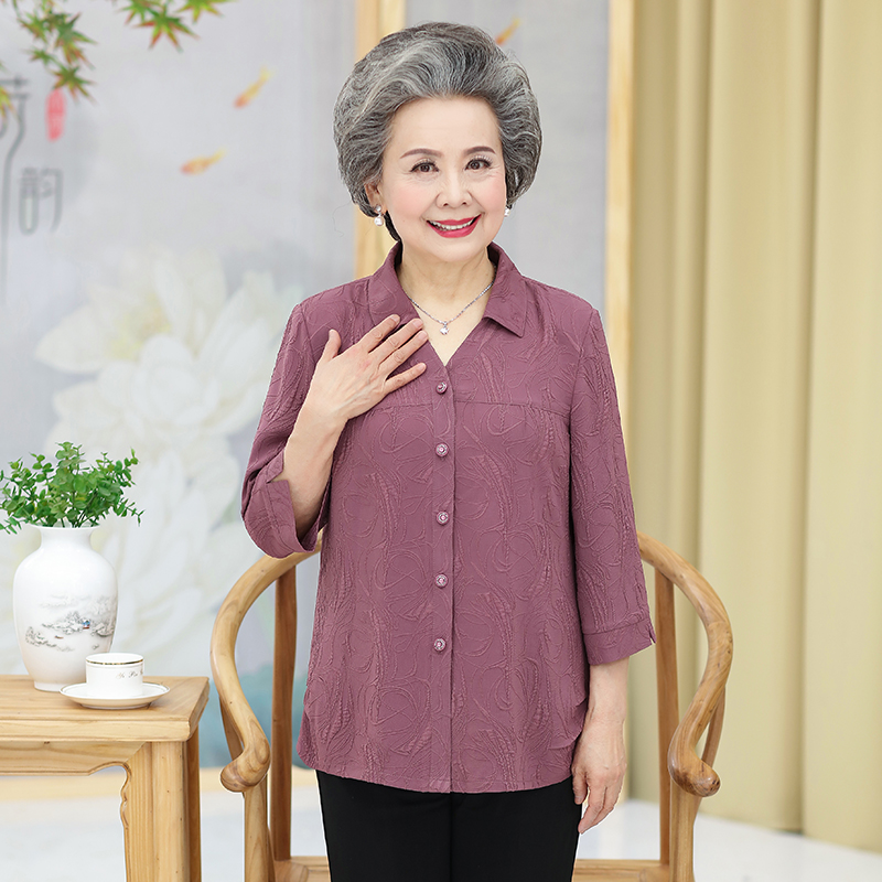 夏装中老年人套装夏季妈妈衬衣七分老人春夏奶奶中老年女装