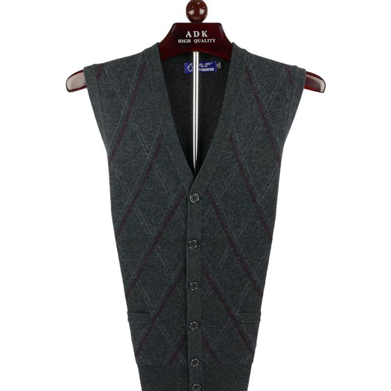 企鹅男士马甲全羊羊毛针织开衫毛衣背心中老年人背心