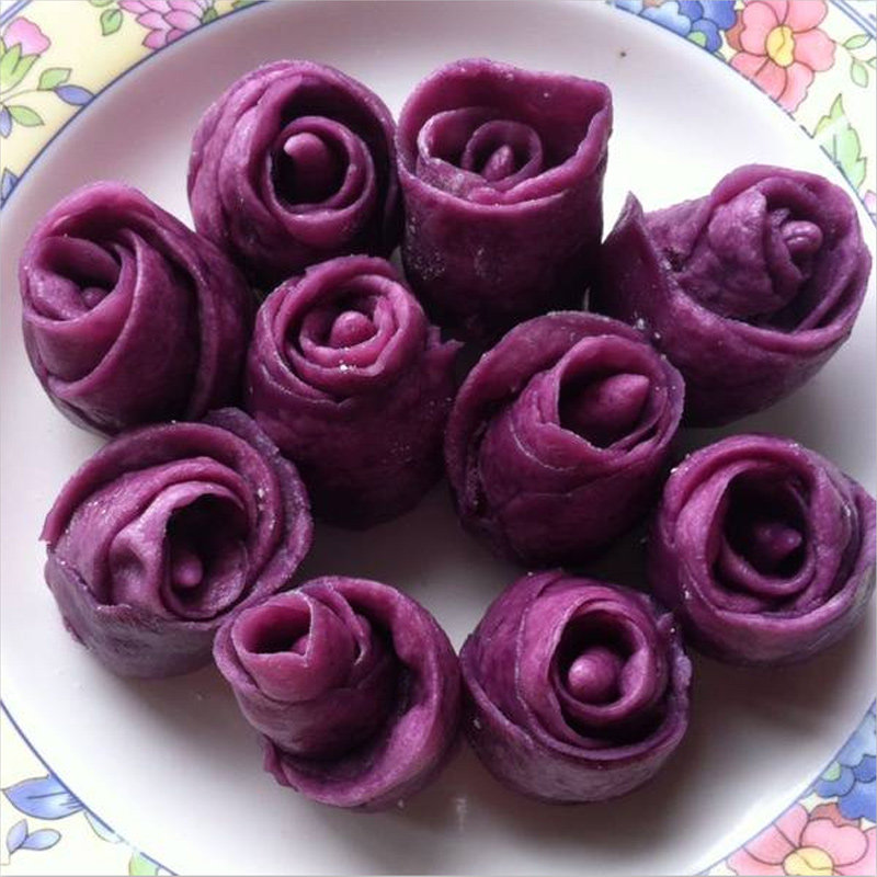 玫瑰紫薯豆沙包子粗粮早餐馒头玫瑰花花朵造型包点