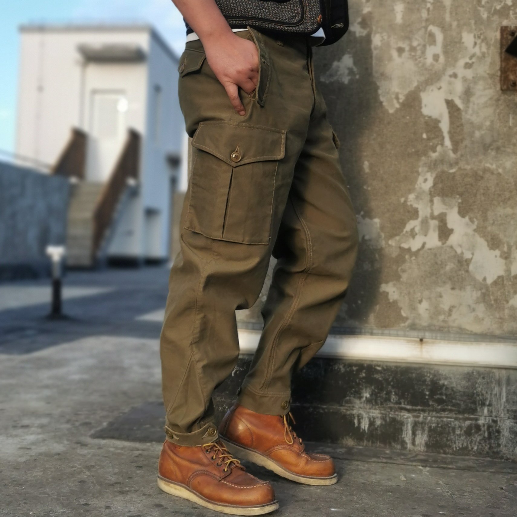 fw日系复古宽松型重磅水洗地勤勤工装束脚裤休闲裤