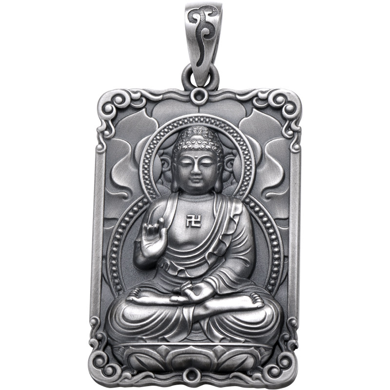 生肖羊本命佛大日如来吊坠纯银银泰项链护身符饰品项坠