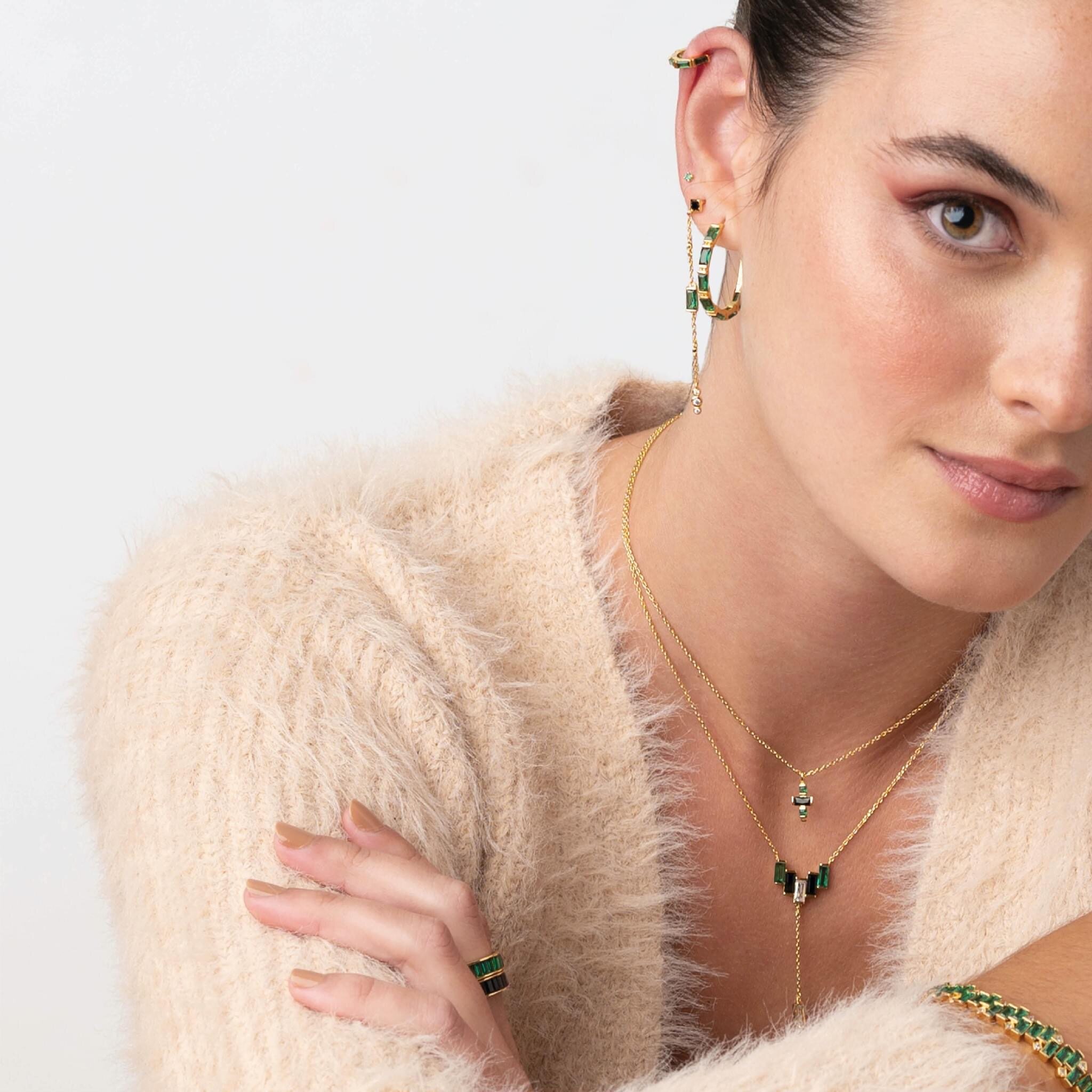 新款欧洲agatha瑷嘉莎彩色方形水晶十字架锁骨链女项链